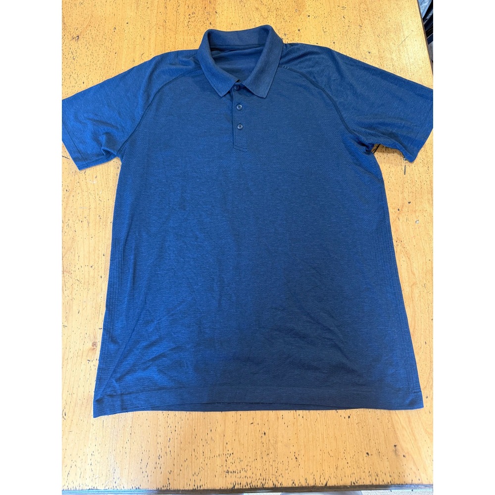 Lululemon Metal Vent Tech Large Navy Blue Short Sleeve Golf Polo Shirt Mens